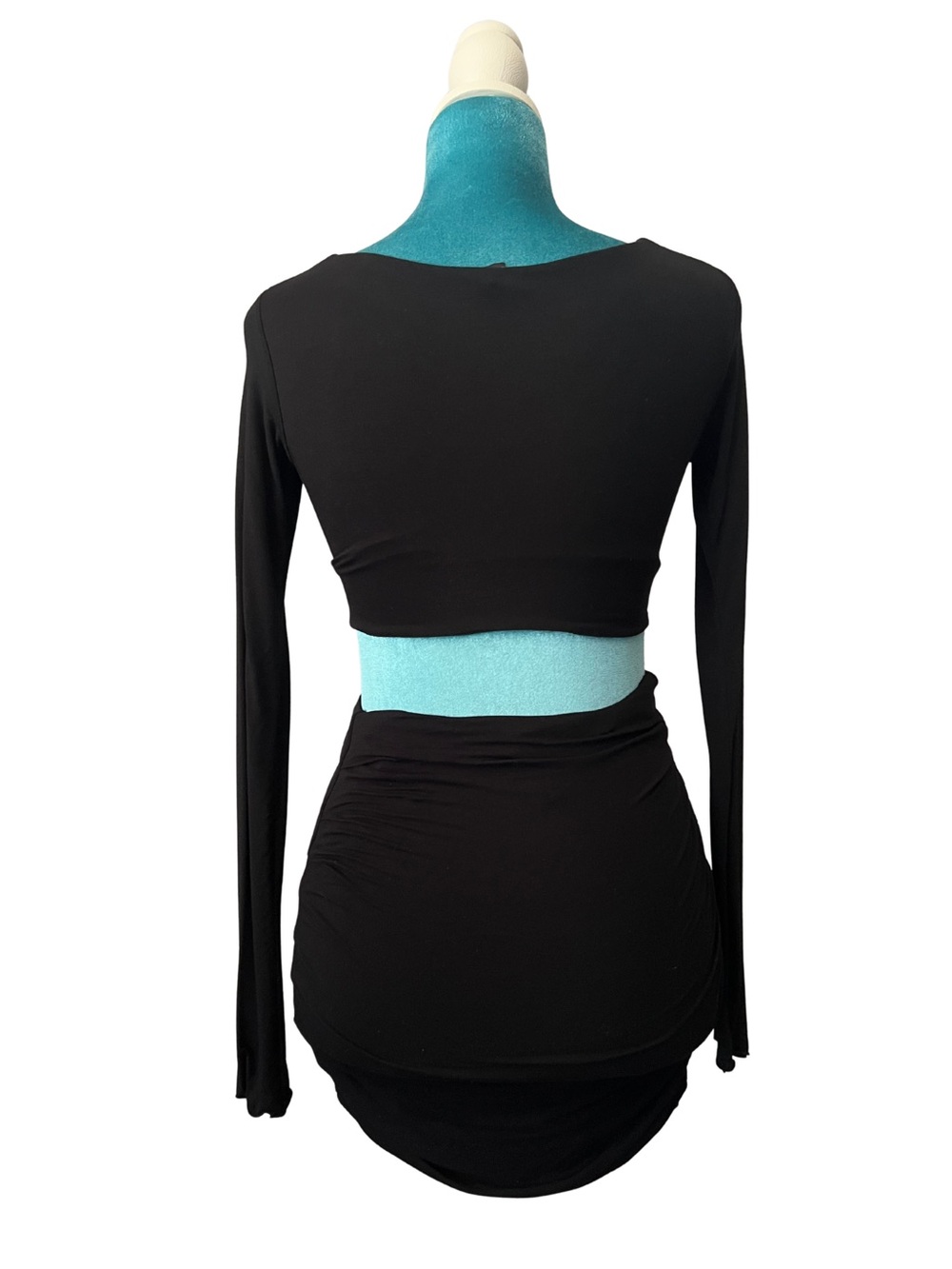 Indah Black Two-Piece Ring-Front Crop Top & Ruched Skirt Set - Picture 2 of 3